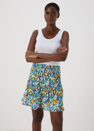 Multicoloured Floral Plisse Mini Skirt