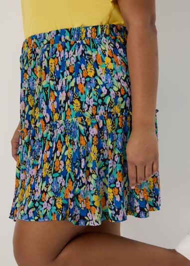 Multicoloured Floral Plisse Mini Skirt