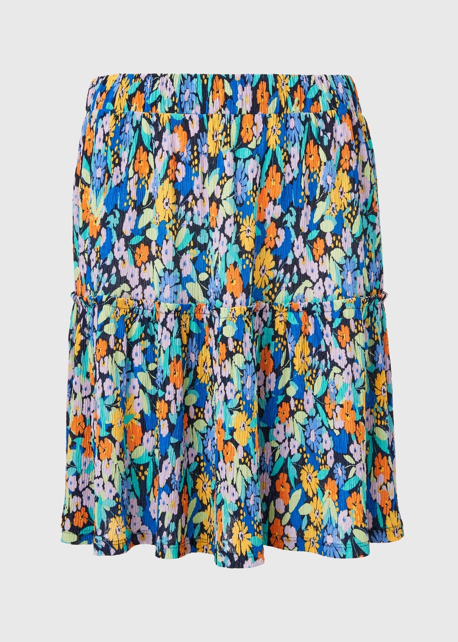 Multicoloured Floral Plisse Mini Skirt