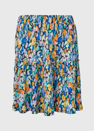 Multicoloured Floral Plisse Mini Skirt