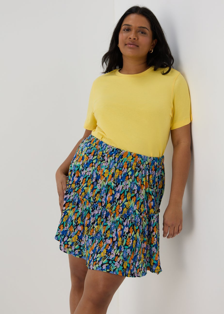 Multicoloured Floral Plisse Mini Skirt
