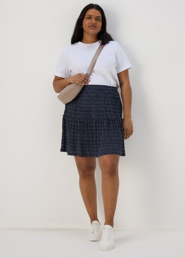 Navy Tiered Plisse Mini Skirt