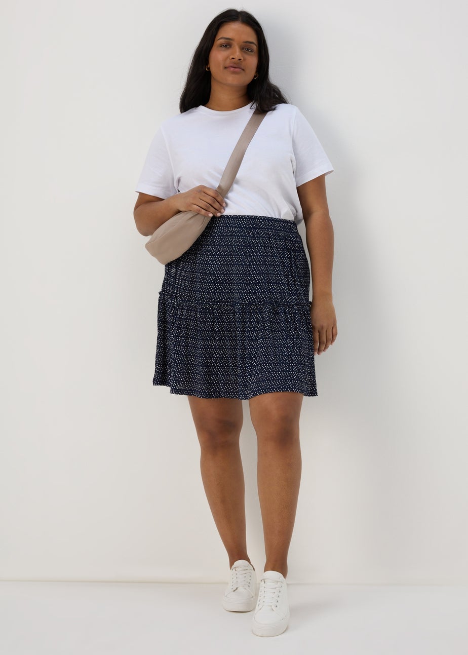 Navy Tiered Plisse Mini Skirt