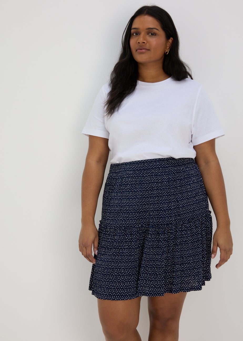 Navy Tiered Plisse Mini Skirt