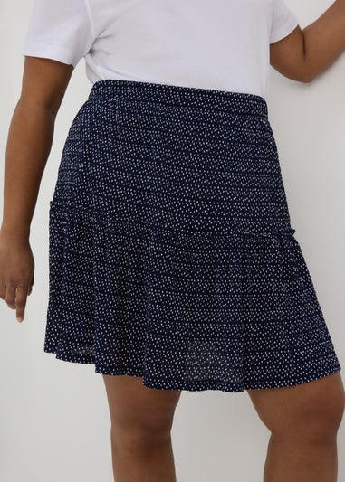 Navy Tiered Plisse Mini Skirt