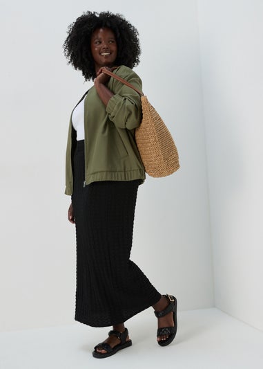 Black Hyper Texture Midaxi Skirt