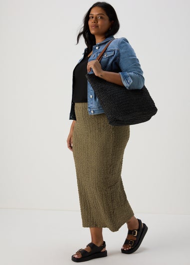 Khaki Hyper Texture Midaxi Skirt
