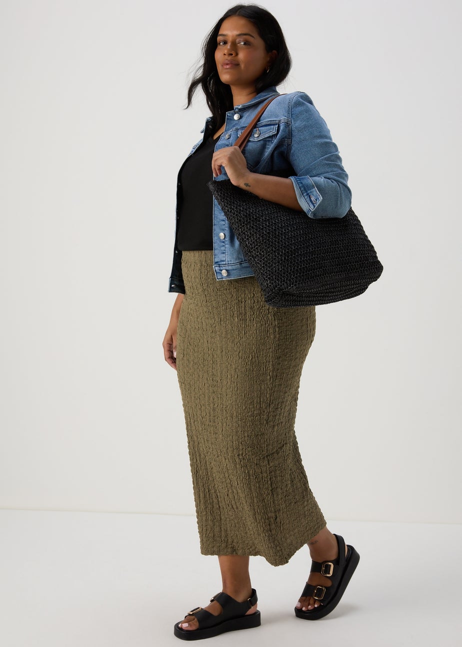 Khaki Hyper Texture Midaxi Skirt