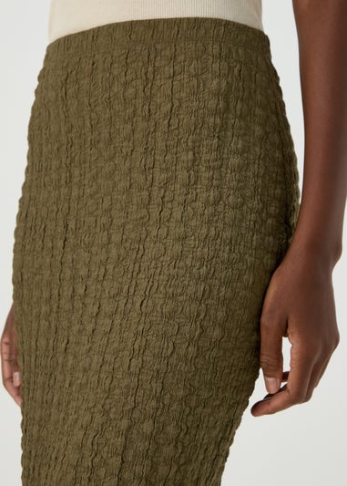 Khaki Hyper Texture Midaxi Skirt