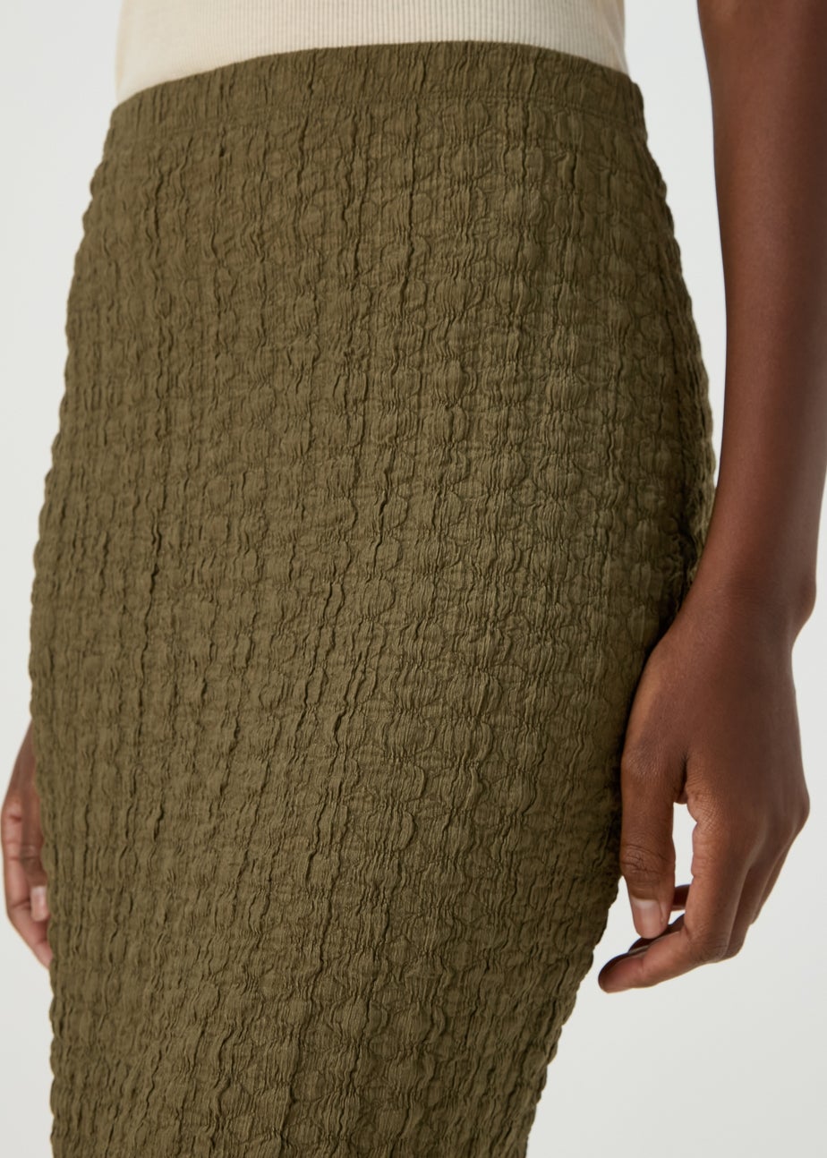 Khaki Hyper Texture Midaxi Skirt