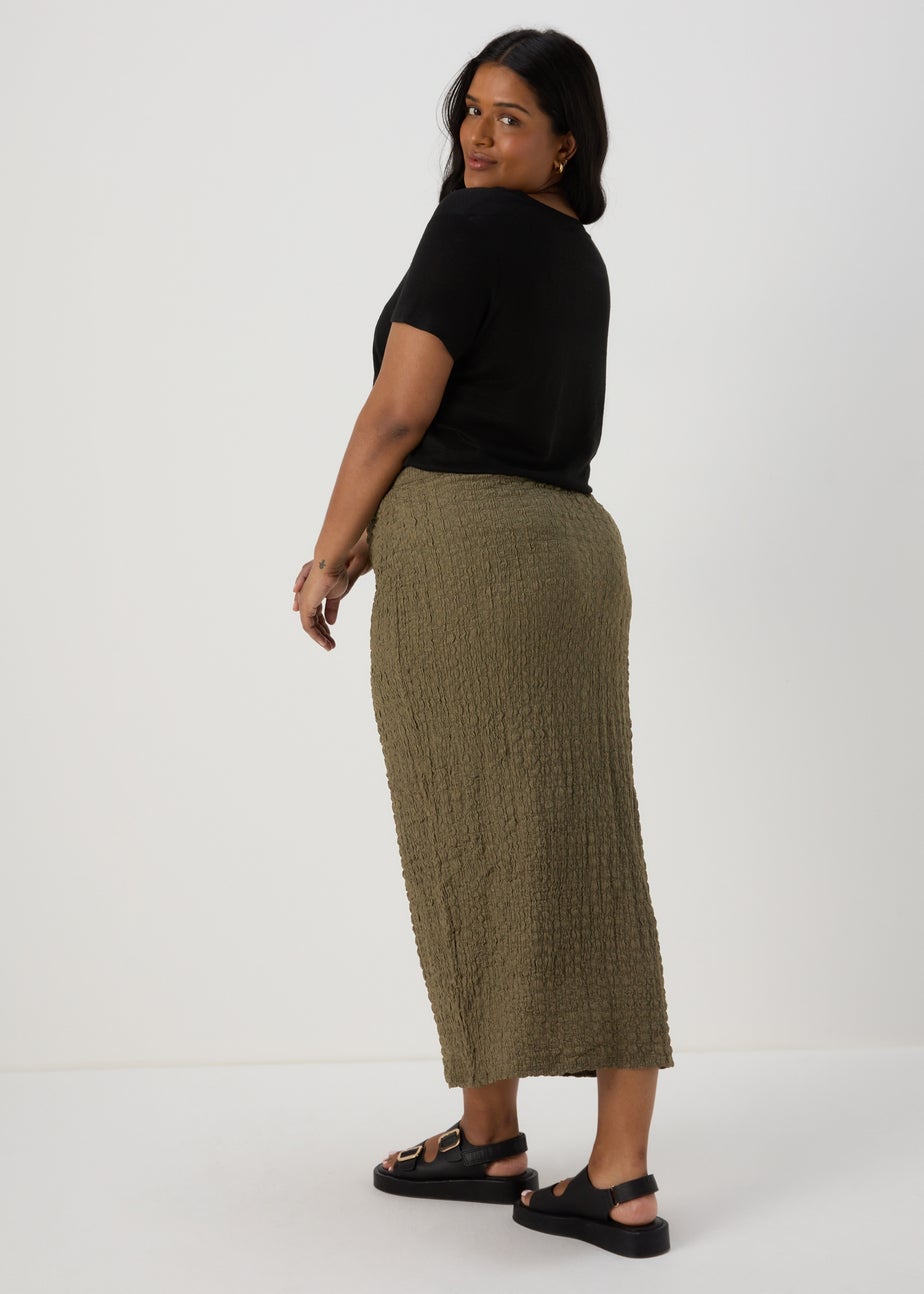 Khaki Hyper Texture Midaxi Skirt