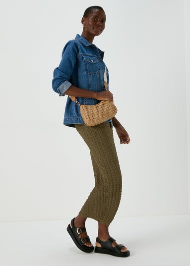 Khaki Hyper Texture Midaxi Skirt