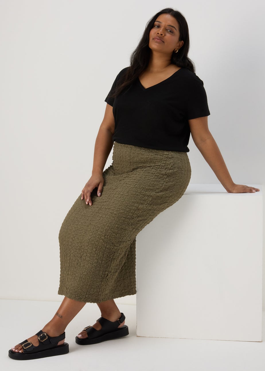 Khaki Hyper Texture Midaxi Skirt