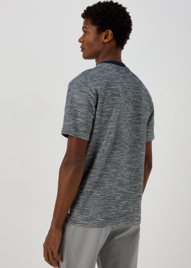 White & Navy Textured Embroidered T-Shirt