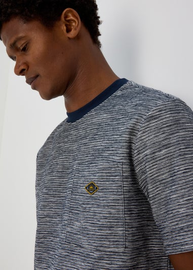 White & Navy Textured Embroidered T-Shirt