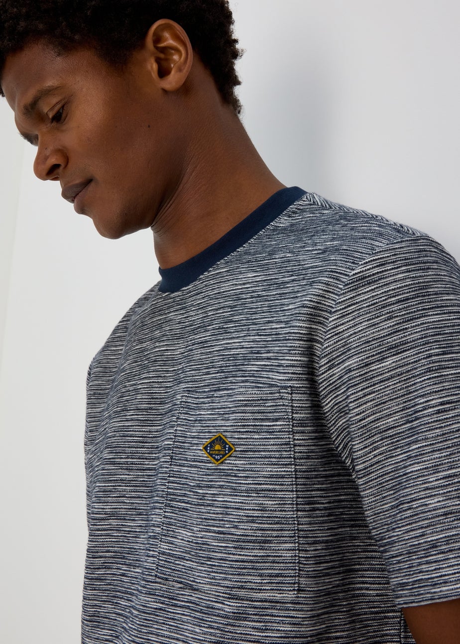 White & Navy Textured Embroidered T-Shirt