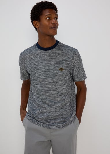 White & Navy Textured Embroidered T-Shirt