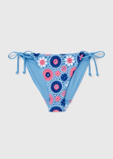Blue Crochet Tassel Tie Bikini Briefs