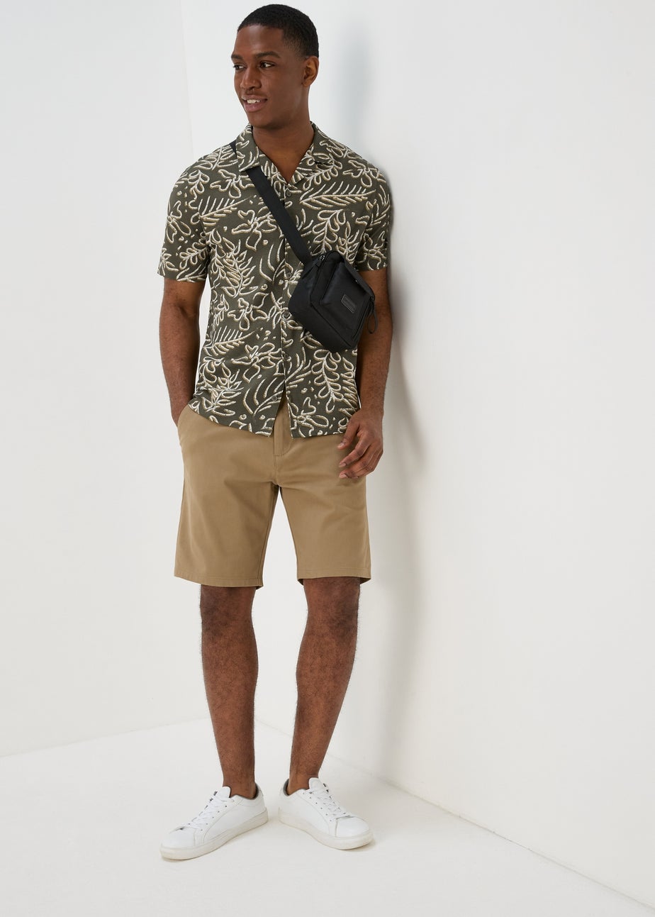 Khaki Leaf Print Jersey Shirt