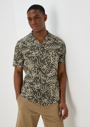 Khaki Leaf Print Jersey Shirt