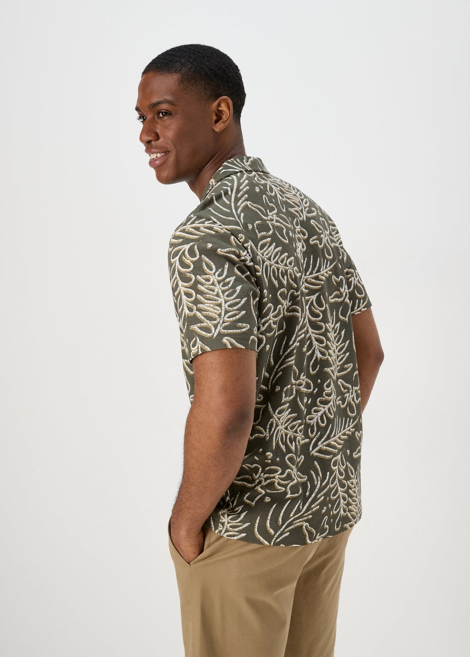 Khaki Leaf Print Jersey Shirt