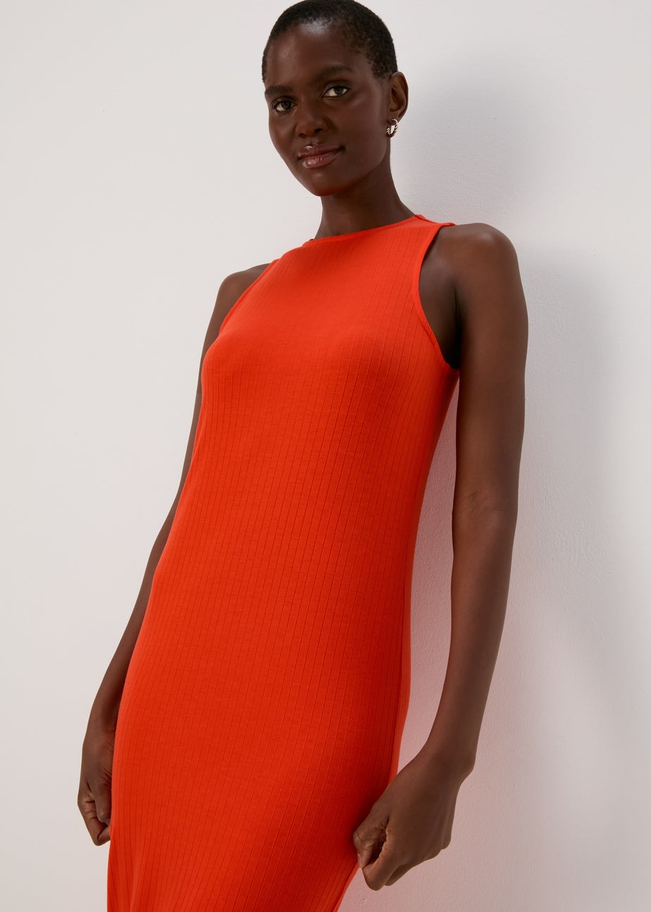 Orange Racer Ribbed Midi Dress