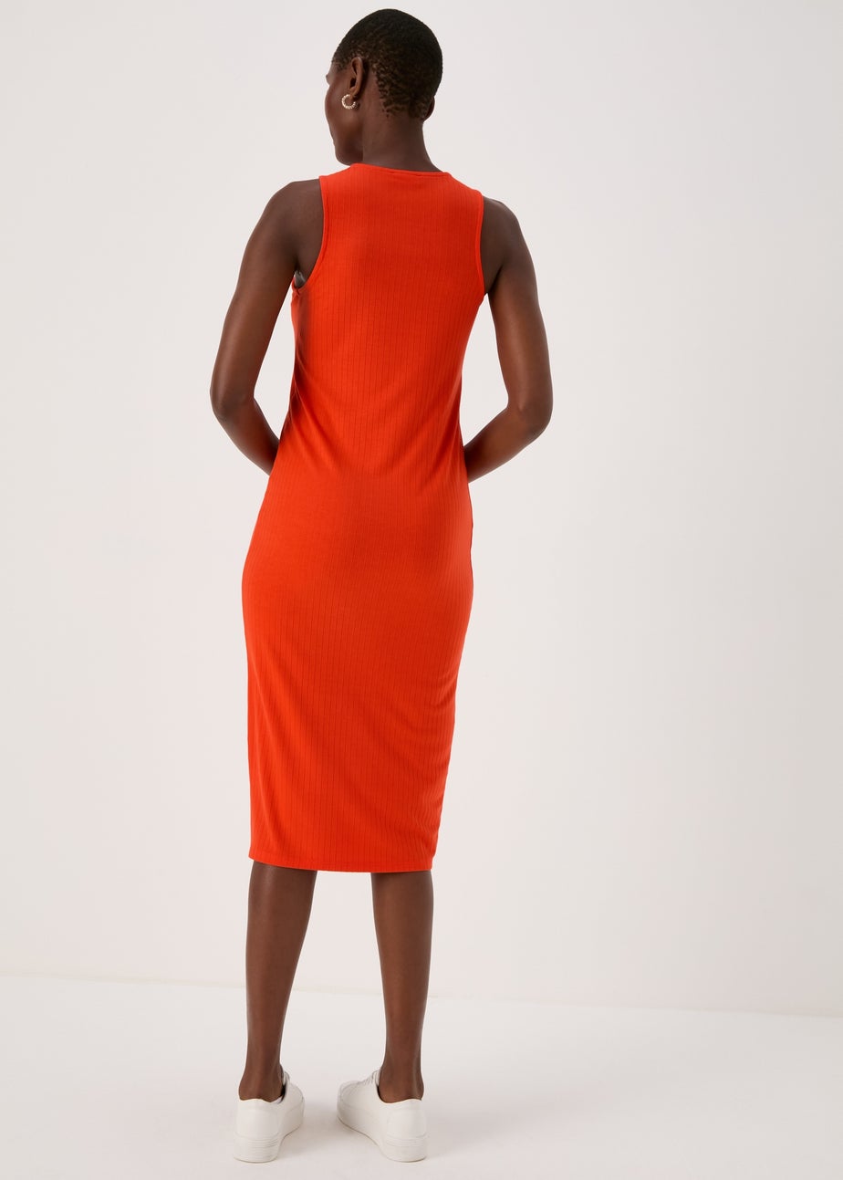 Orange Racer Ribbed Midi Dress