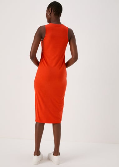 Orange Racer Ribbed Midi Dress