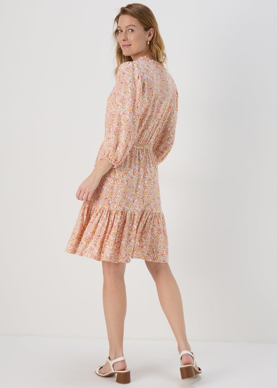 Multicolour Floral 3/4 Sleeve Dobby Mini Dress