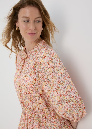 Multicolour Floral 3/4 Sleeve Dobby Mini Dress