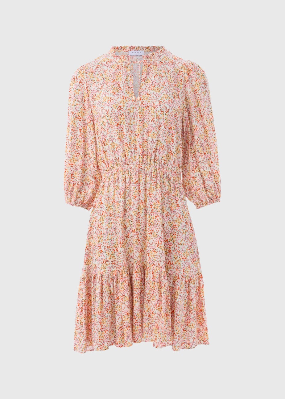 Multicolour Floral 3/4 Sleeve Dobby Mini Dress