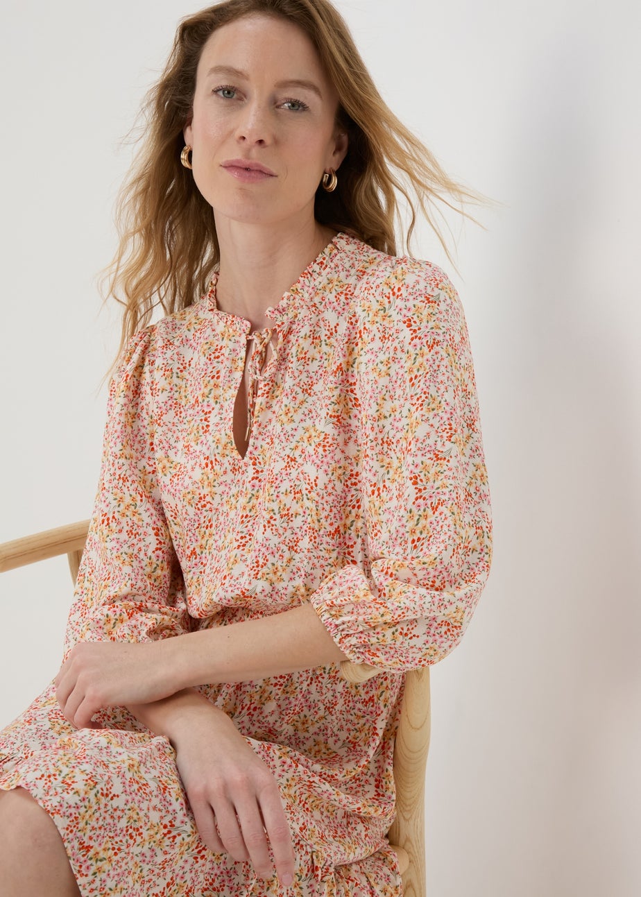 Multicolour Floral 3/4 Sleeve Dobby Mini Dress