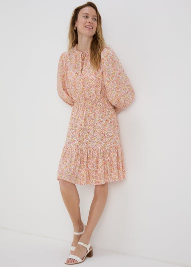 Multicolour Floral 3/4 Sleeve Dobby Mini Dress