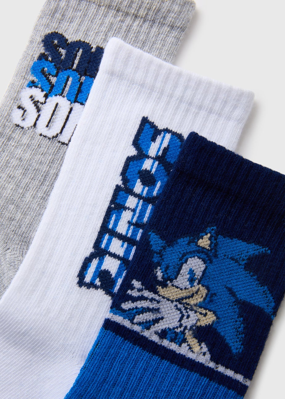 Sonic Boys 3 Pack Blue Socks (Younger 6- Older 5.5)