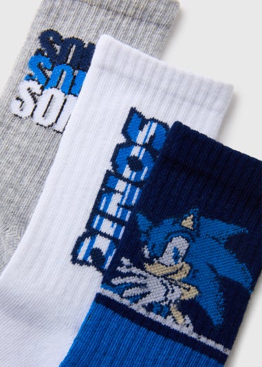Sonic Boys 3 Pack Blue Socks (Younger 6- Older 5.5)