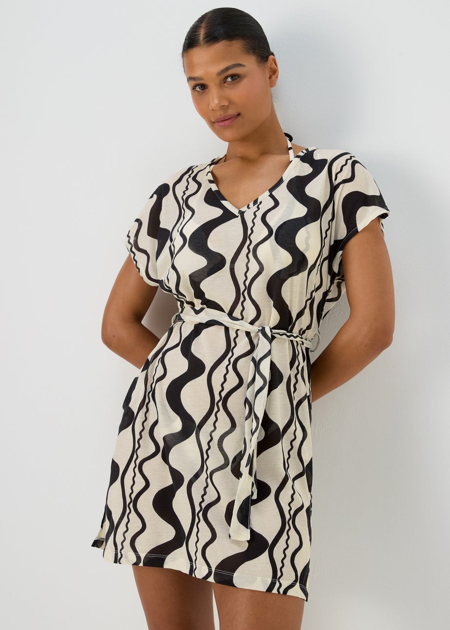 Black Swirl Print Jersey Kaftan