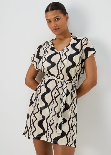 Black Swirl Print Jersey Kaftan