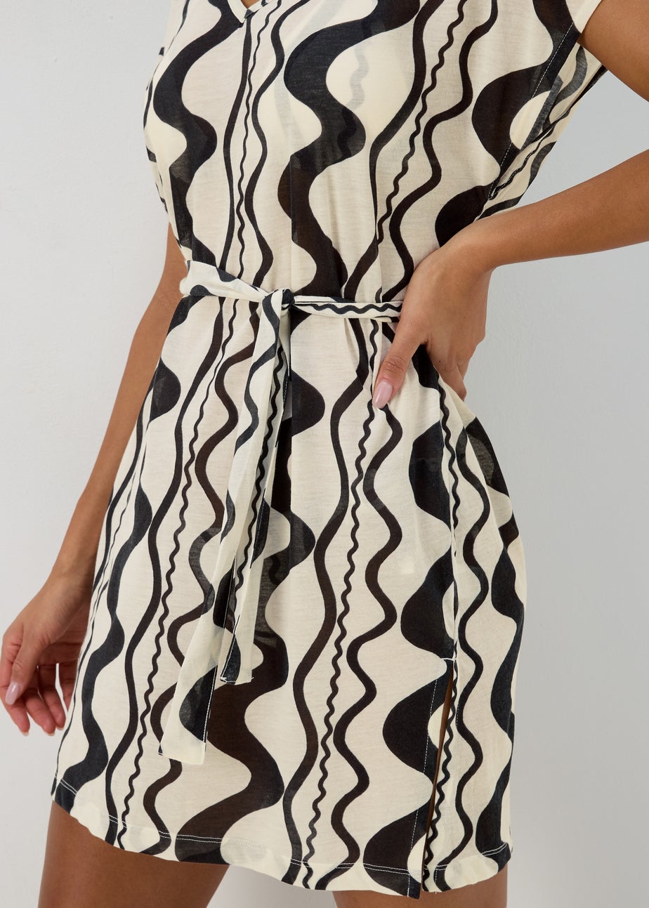 Black Swirl Print Jersey Kaftan