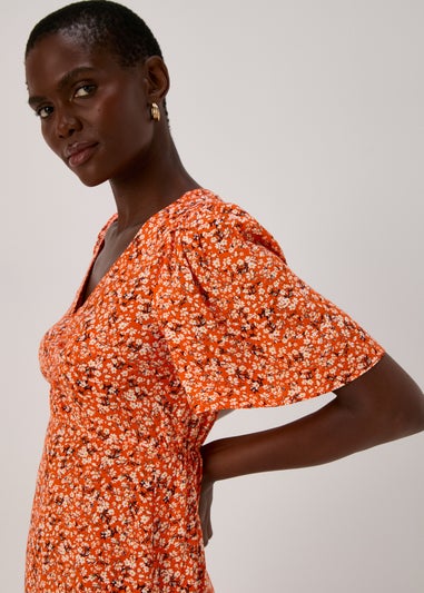 Orange Tie Dye Ditsy Viscose Mini Dress