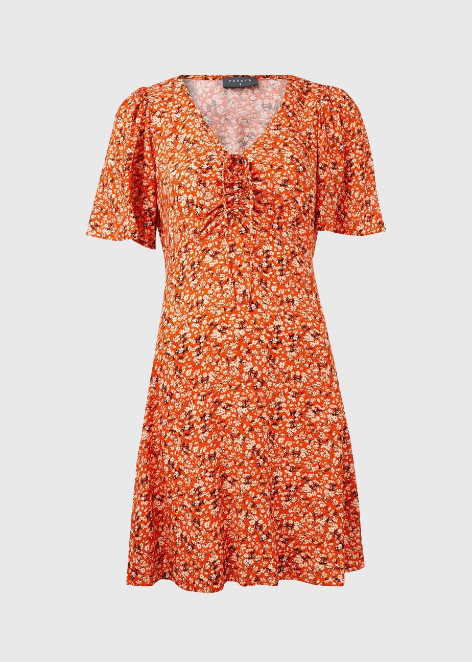 Orange Tie Dye Ditsy Viscose Mini Dress