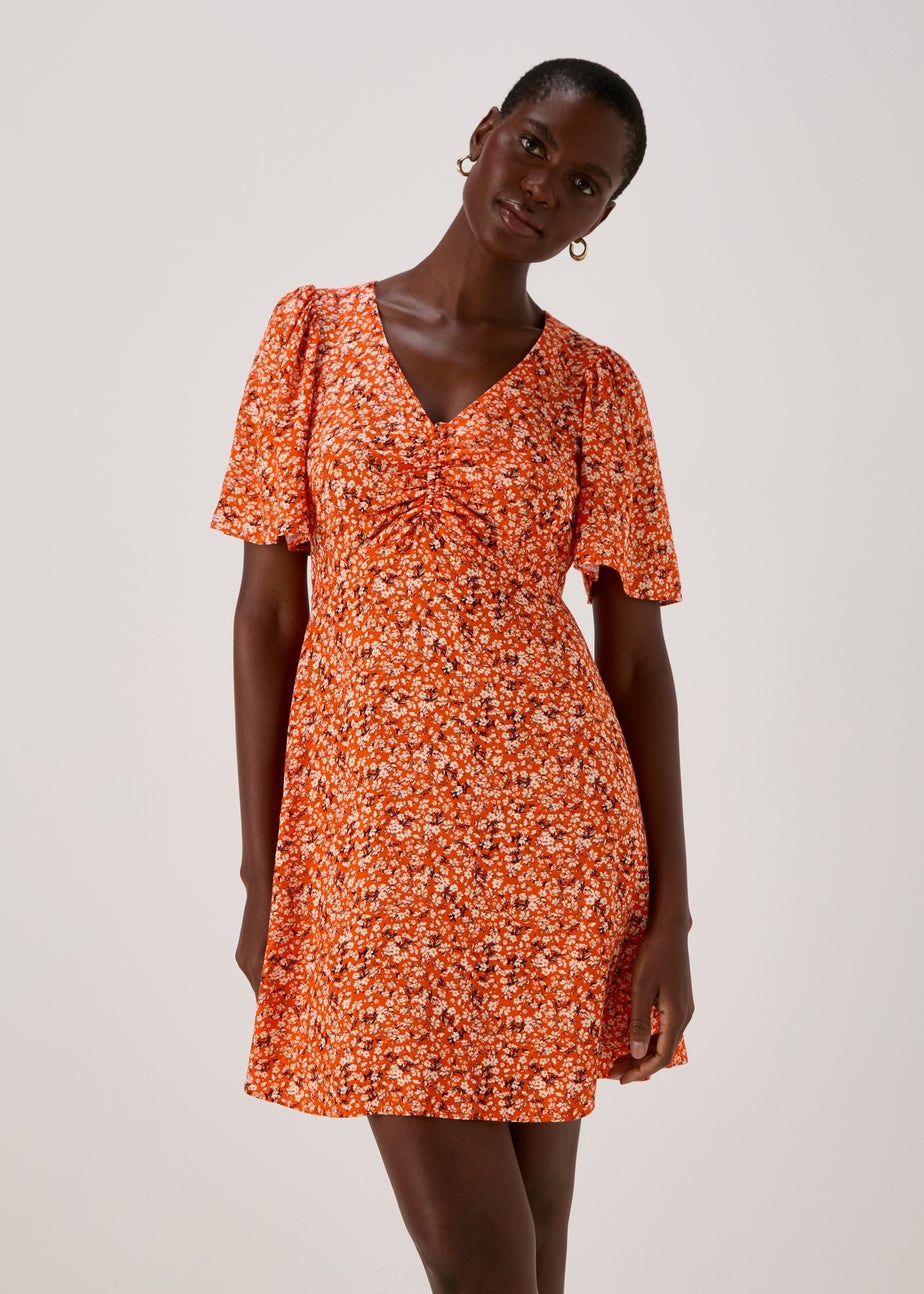 Orange Tie Dye Ditsy Viscose Mini Dress