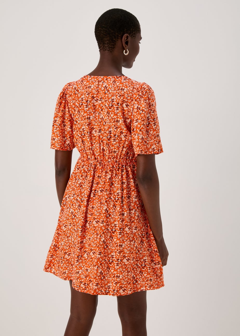 Orange Tie Dye Ditsy Viscose Mini Dress