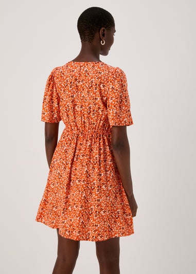 Orange Tie Dye Ditsy Viscose Mini Dress