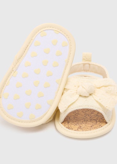 Baby Lemon Broderie Bow Sliders (Newborn-18mths)