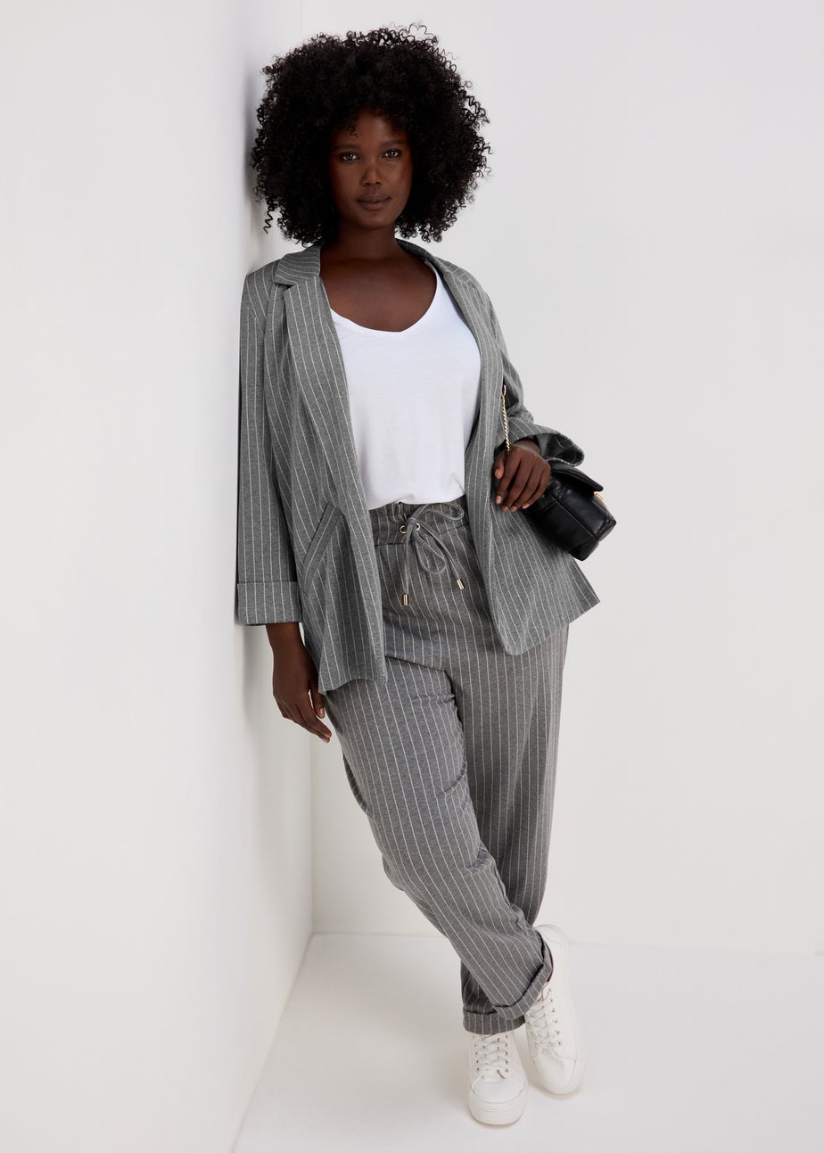 Et Vous Grey Pinstripe Ponte Blazer