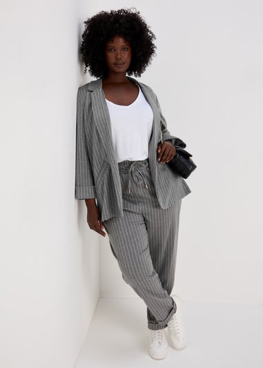 Et Vous Grey Pinstripe Ponte Blazer