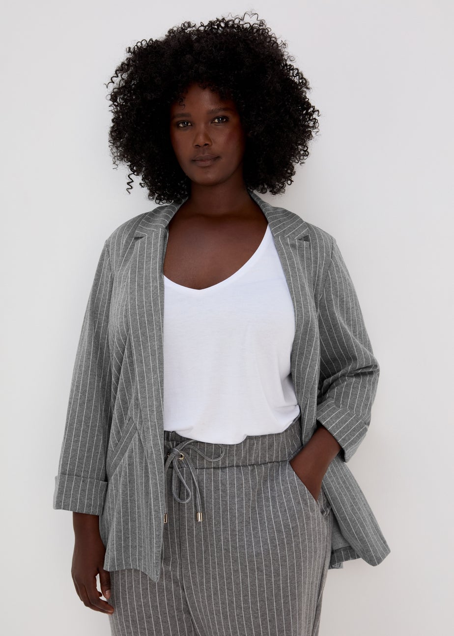 Et Vous Grey Pinstripe Ponte Blazer