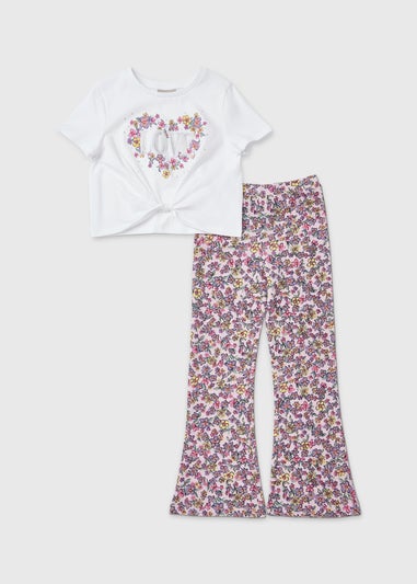 Girls White Ditsy Frill T-Shirt & Trousers Set (7-13yrs)