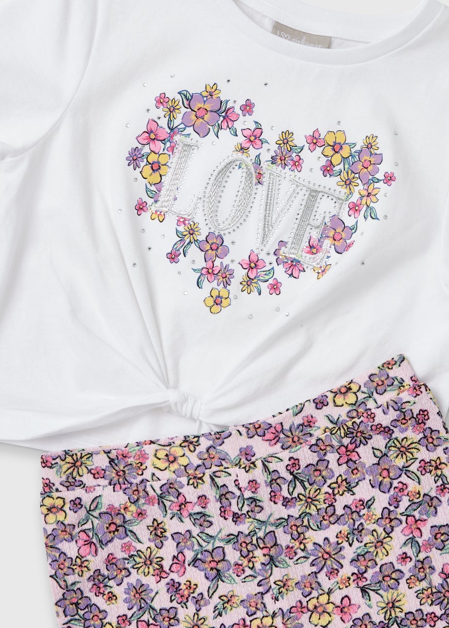 Girls White Ditsy Frill T-Shirt & Trousers Set (7-13yrs)