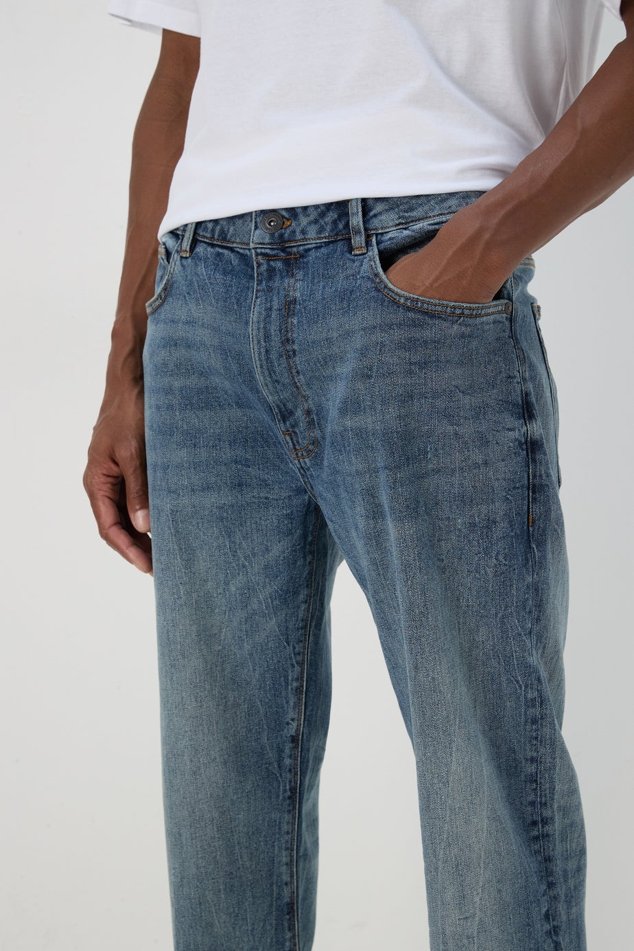 Mid Wash Relaxed Fit Denim Jeans